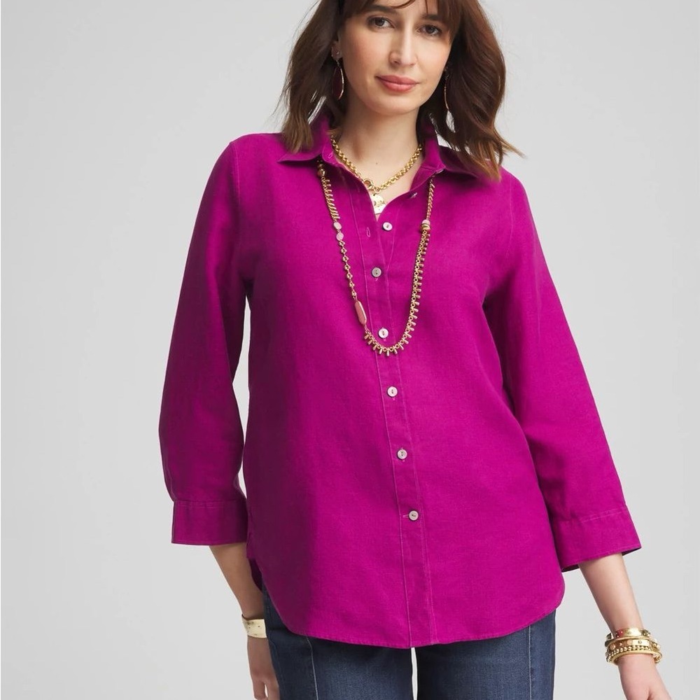 Chicos 100% Linen No Iron Button-Up Top - NWOT